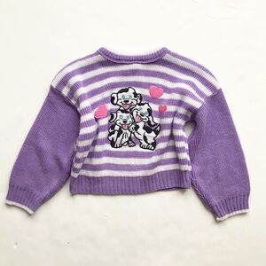 Vintage Fancy kids Purple Sweater 6Y Puppies And Hearts Stipe Knit